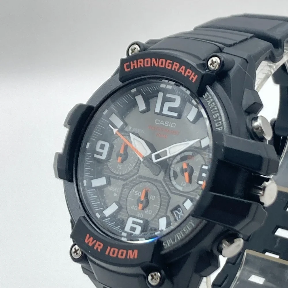 Casio Men's Chronograph Watch 5434 MCW-100H 50mm Black Orange 100M New Battery